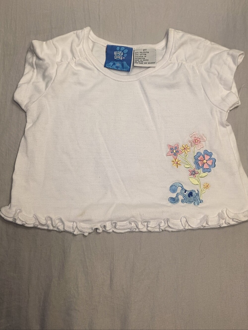 Vintage Blues Clues White Embroidered Ruffle Hem Tee